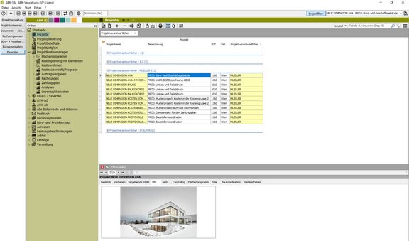Screenshot der ABK-Software, der die Projektverwaltung in ABK zeigt