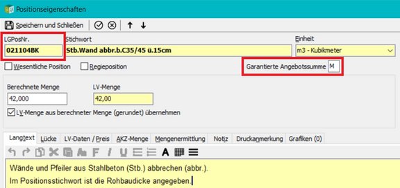 Screenshot der ABK-Software, der das Mehrfachverwendungskennzeichen und das Kennzeichen der Garantierten Angebotssumme zeigt