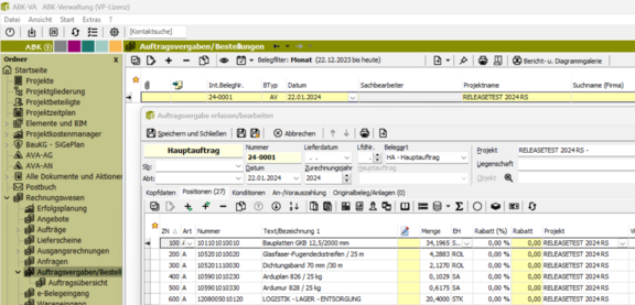 Screenshot der ABK-Software, der die Überleitung von der ABK-Bauabrechnung zum ABK-Rechnungswesen zeigt