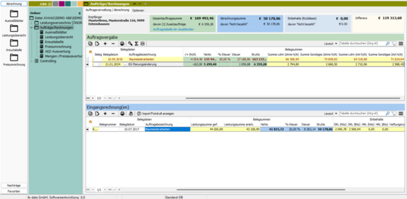 Screenshot der ABK-Software, der die Bauabrechnung zeigt
