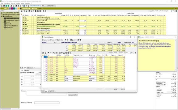 Kalkulation in ABK Screenshot der ABK-Software, der die Kalkulation in ABK zeigt