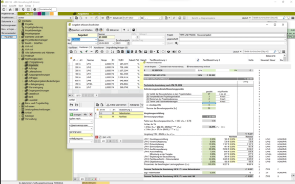 Screenshot der ABK-Software, der die Integration von Honorarberechnungen im Excel-Format zeigt