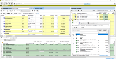 Screenshot der ABK-Software, der den Einsatz des Elementkatalogs bei der Kostenplanung zeigt