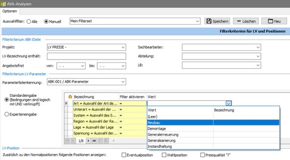 Screenshot der ABK-Software, der die Verbesserungen in den AVA-Analysen zeigt