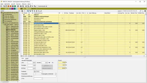 Screenshot der ABK-Software, der die Positionspreisdatei in ABK zeigt