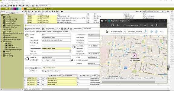 Screenshot der ABK-Software, der die Adressverwaltung in ABK zeigt