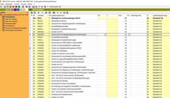 Screenshot der ABK-Software, der den Einsatz der Ergänzungs-Leistungsbeschreibung ÖKO zeigt