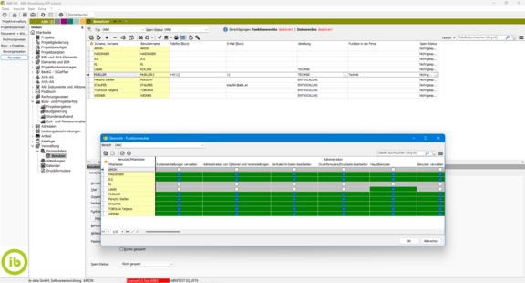 Screenshot der ABK-Software, der die Verwaltung der Benutzerberechtigungen zeigt