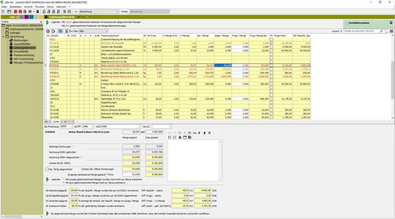Screenshot der ABK-Software, der die Bauabrechnung in ABK zeigt