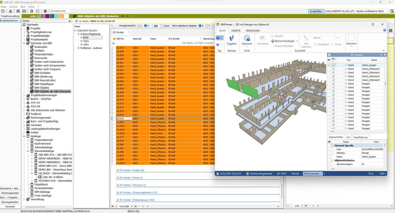 Screenshot der ABK-Software, der das Projekt Großkaserne Villach im BIM-Viewer zeigt