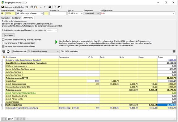 Screenshot der ABK-Software, der eine Eingangsrechnung in ABK zeigt