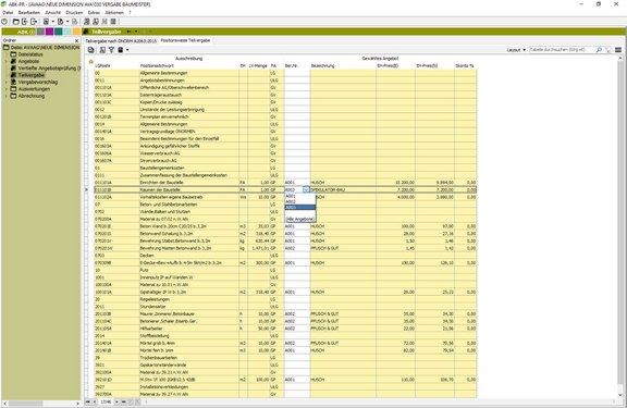 Screenshot der ABK-Software, der die Teilvergabe in ABK zeigt
