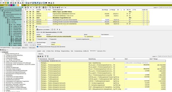 Screenshot der ABK-Software, der die ÖKO-Bewertungen zu den standardisierten Positionen zeigt